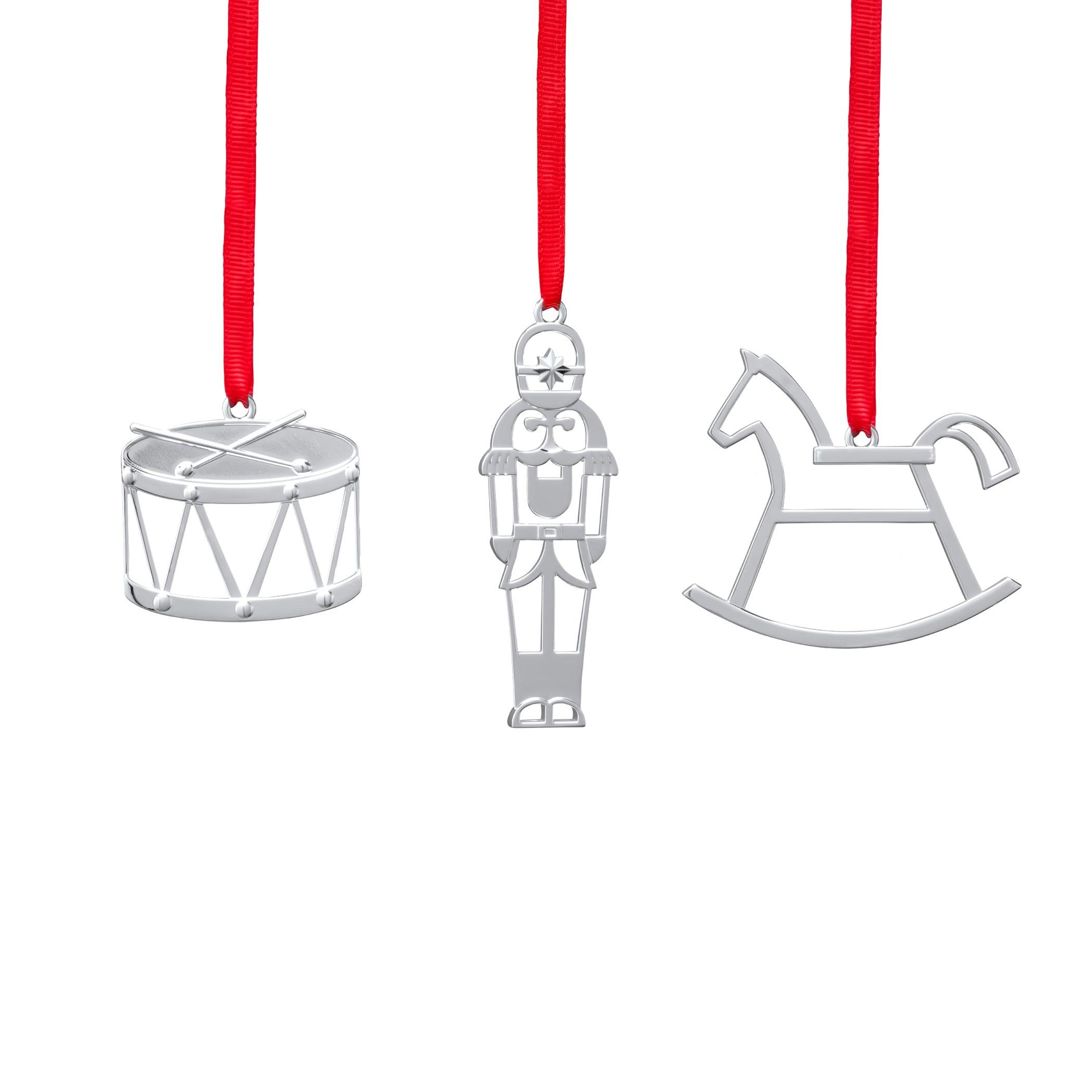 Mini Ornament Set - Rocking Horse, Drum, Nutcraker, Set of 3