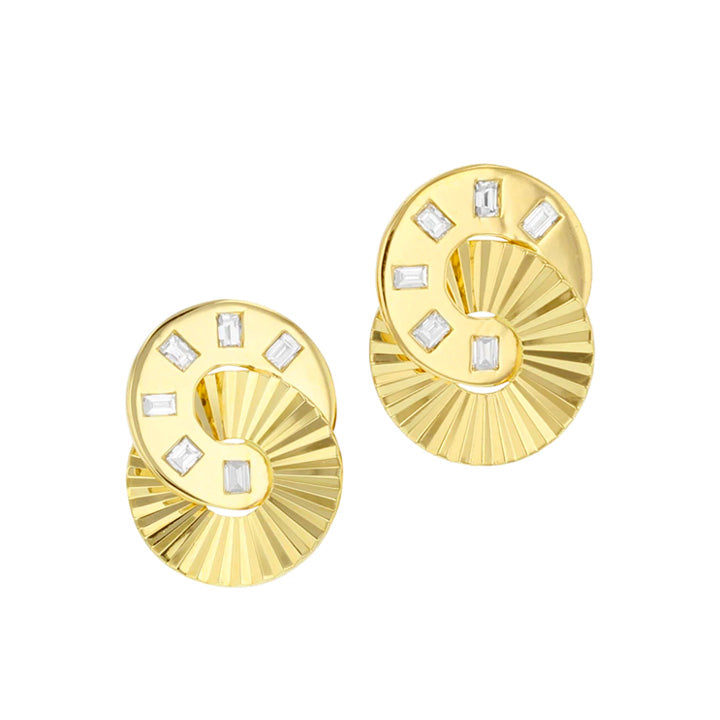 Phillips House 14K Yellow Gold Mini Baguette Diamond Aura Interlocking Stud Earrings - E0915DY