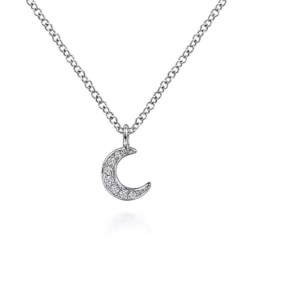 14K White Gold .04cttw Diamond Pave Crescent Pendant