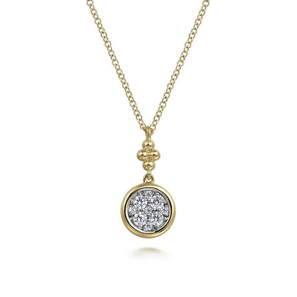14K White & Yellow Gold .25cttw Diamond Cluster Bujukan Drop Pendant with a 17.5 inch chain