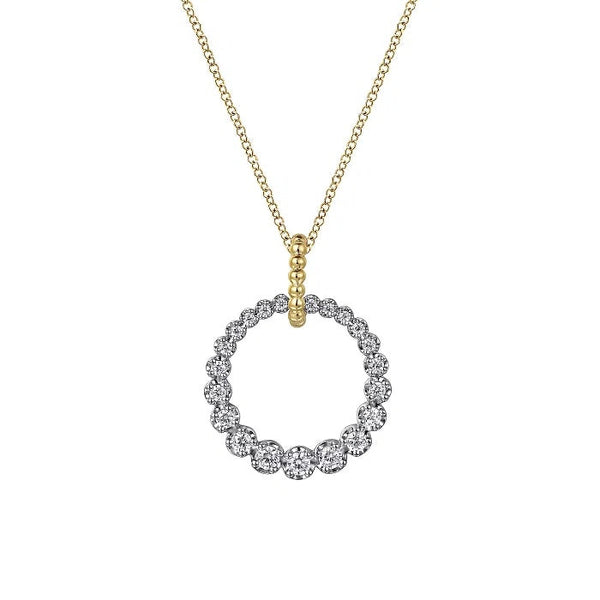 14K White & Yellow Gold .52cttw Diamond Bujukan 20mm Drop Necklace on 17.5 Inch Chain