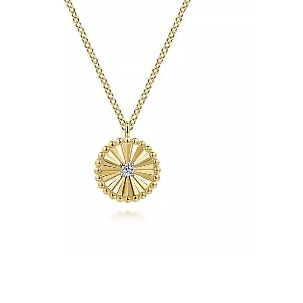 14K Yellow Gold .03cttw Bezel Set in White Gold Diamond Cut Bujukan Pendant