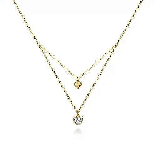 14K Yellow Gold .06cttw Diamond Double Heart Pendant