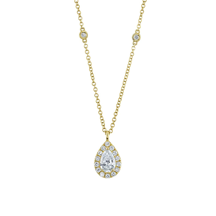 Shy Creation 14K Yellow Gold Pear Shaped Halo & Bezel Set Diamond Chain Necklace - SC22009024