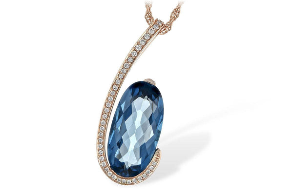 London Blue Topaz Freeform Diamond Necklace 14K Rose Gold
