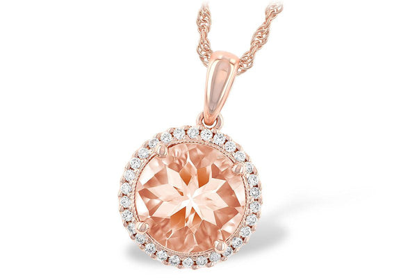 Morganite And Diamond Halo Necklace 14K Rose Gold
