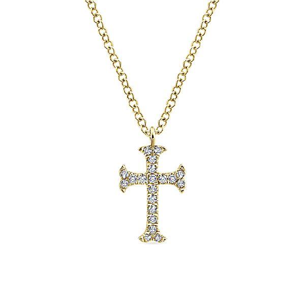 Petite Flared Diamond Cross Necklace 14K Yellow Gold
