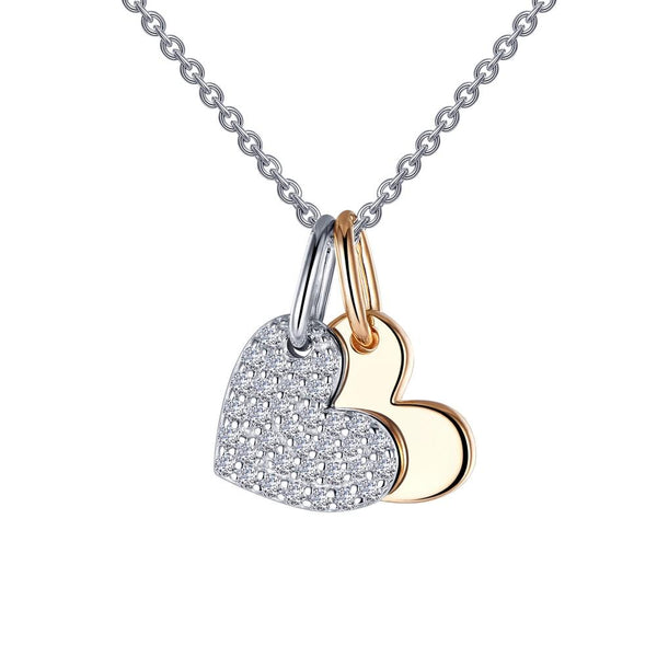 Sterling Silver Pave Double Heart Simulated Diamond Necklace