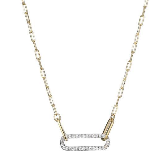 2-tone Paperclip Chain 2mm Necklace With CZ Link In Center