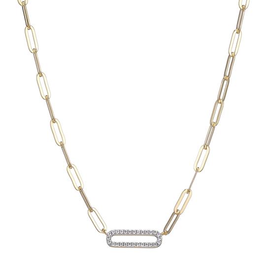 2-Tone 5mm Paperclip Chain Necklace With CZ Link In Center