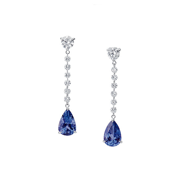 18k White Gold & Diamond Pear Shape Tanzanite Drop Earrings- 161202