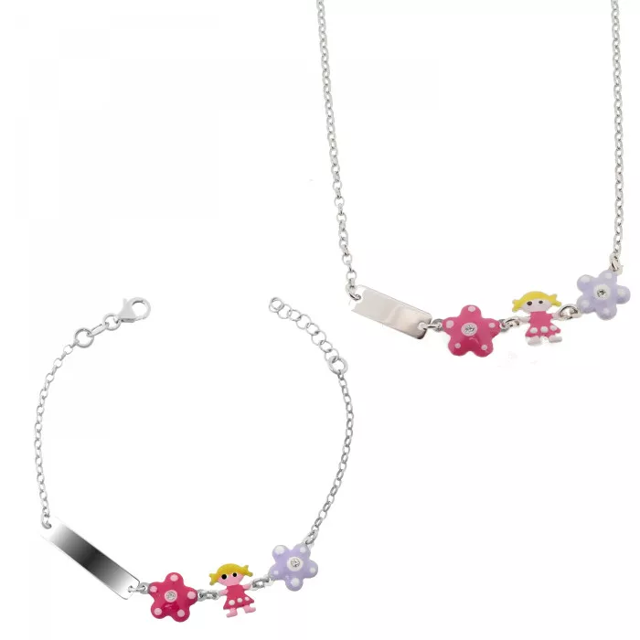 Orphelia® 'Dahlia' Child's Sterling Silver Set: Bracelet + Necklace - Silver SET-7147