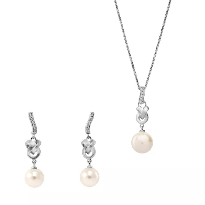 Orphelia® 'Clara' Women's Sterling Silver Set: Chain-Pendant + Earrings - Silver SET-7515