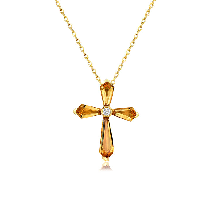Charles Krypell 18k Yellow Gold Citrine Cross Pendant Necklace - 4-7385-YC