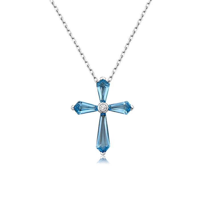 Charles Krypell 18k White Gold Blue Topaz Cross Pendant Necklace - 4-7385-WSWBT