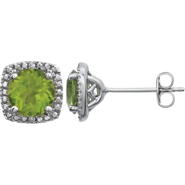 6.0MM PERIDOT SILVER EARRINGS .015CTW DIA