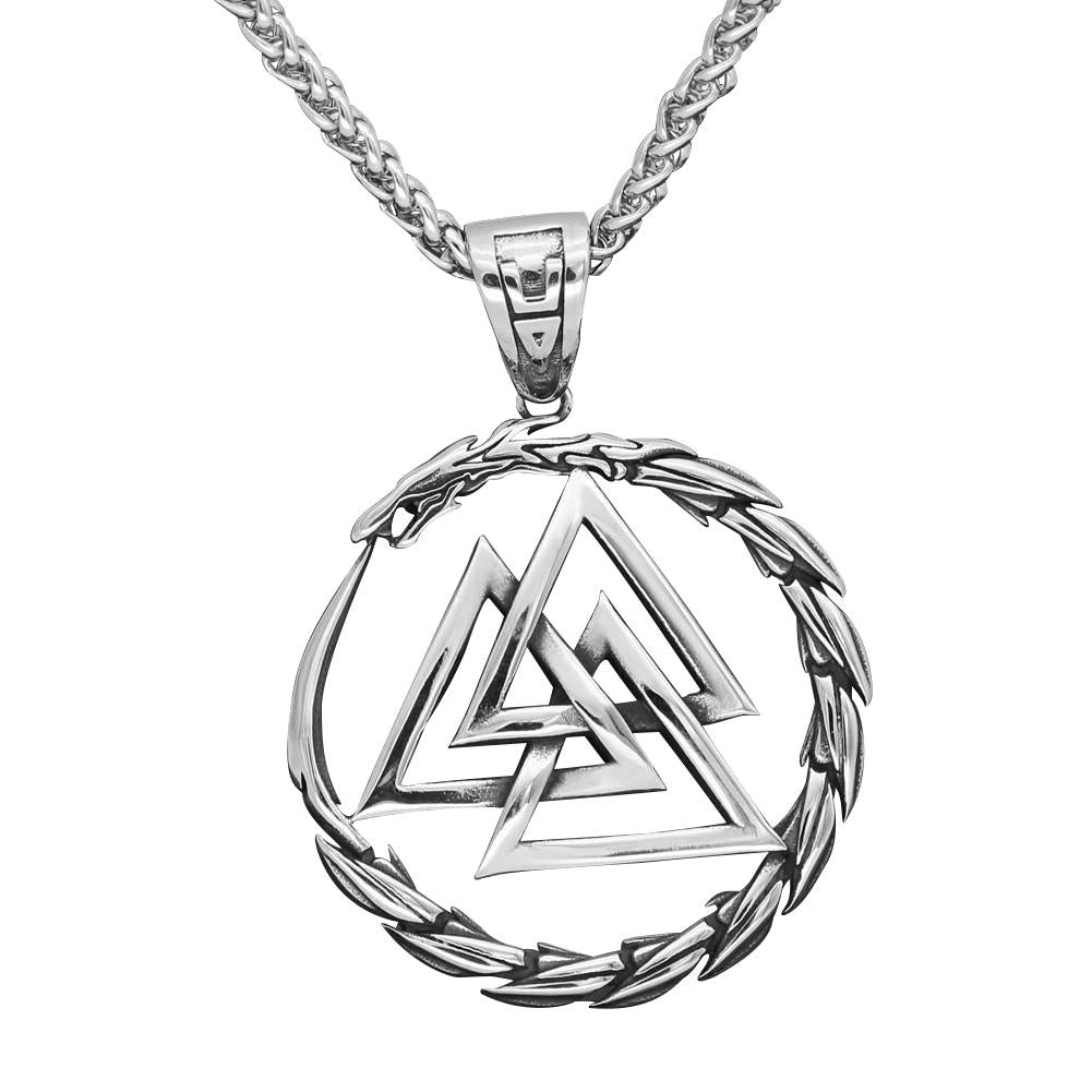 Viking's Valknut Amulet Pendant Necklace with Byzantine Chain