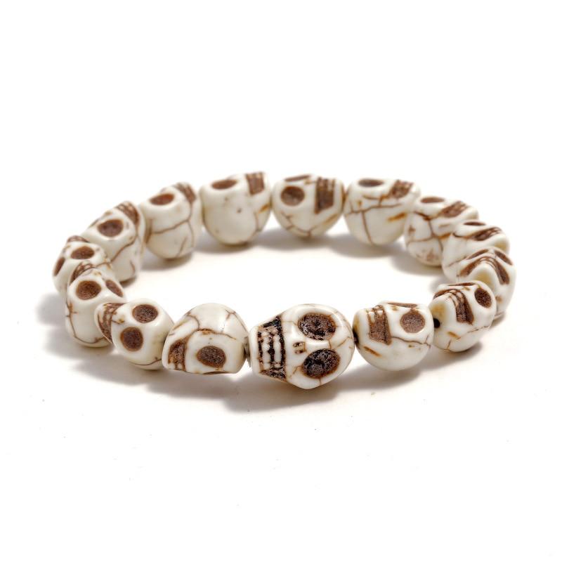 White Natural Stone Skull Beaded Bracelet
