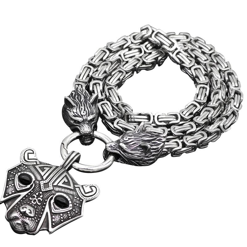 Viking Bear Head Pendant with Byzantine Wolf Chain Necklace