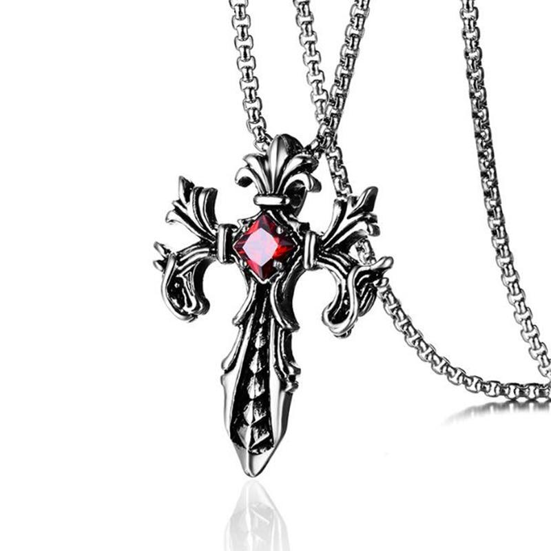 Titanium Steel Crystal Cross Pendant and Chain Necklace