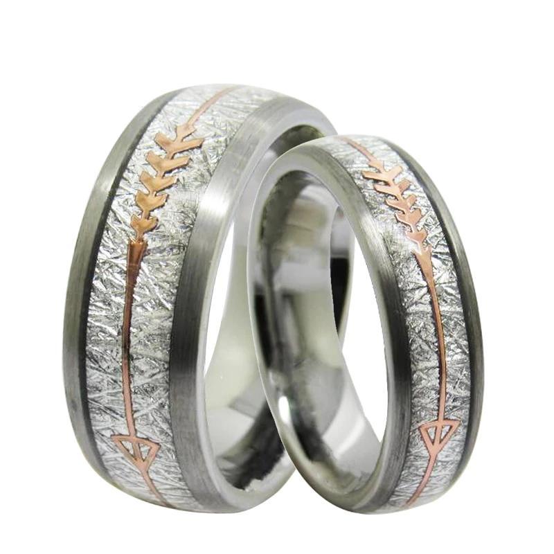 Tungsten with Meteorite Inlay Gold Arrow Wedding Band