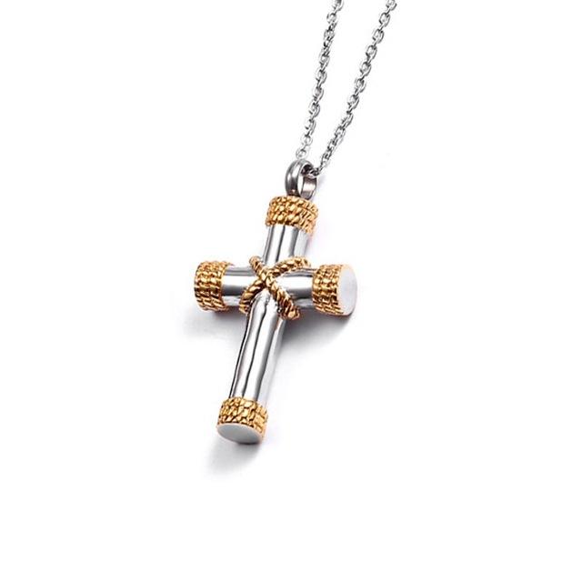 Urn Cross with Knotted Rope Design and Chain Necklace