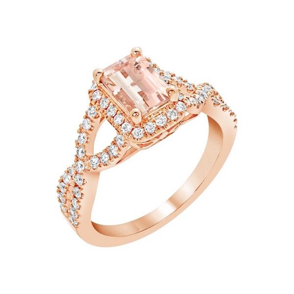 Emerald Morganite Twisted Shank Engagement Ring