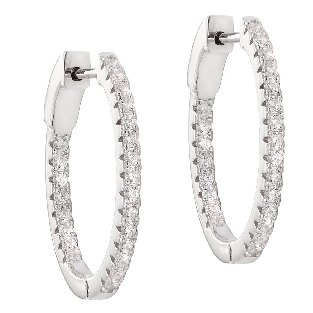 Micro Pave Cubic Zirconia Sterling Silver Hoops