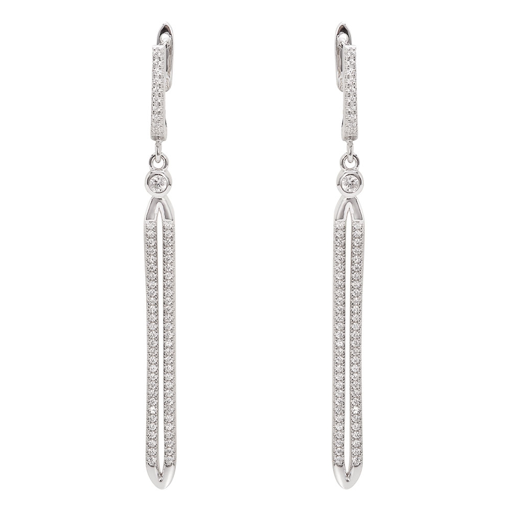 Sterling Silver Dangle Style Earrings with Micro Pave Cubic Zirconia Accents