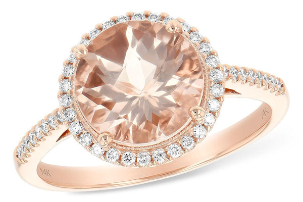 Morganite And Diamond Halo Ring 14K Rose Gold