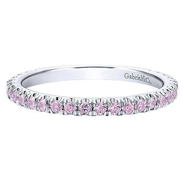 Pink Tourmaline Birthstone Stackable Ring 14K White Gold