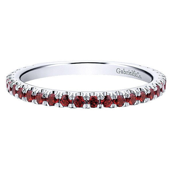 Garnet Birthstone Stackable Ring 14K White Gold