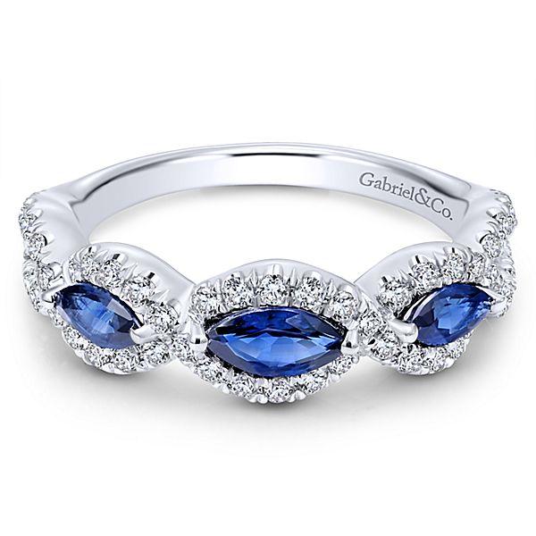 Marquise Shaped Diamond And Sapphire Ring .76 Cttw 14K Gold