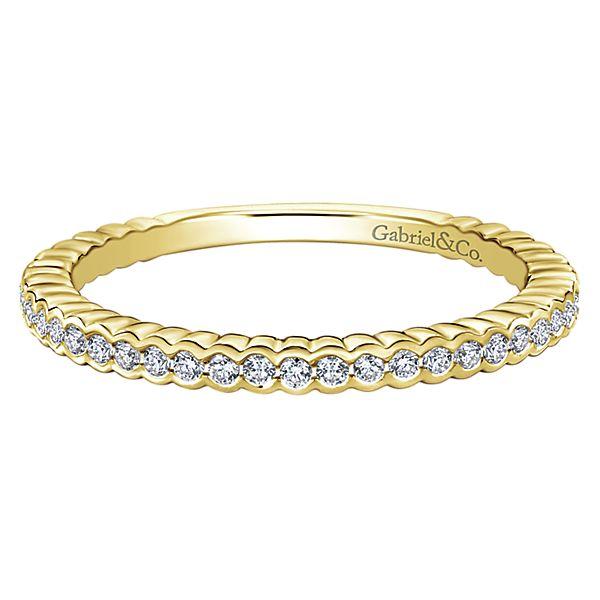 Half Bezel RoundStackable Diamond Ring 14K Yellow Gold