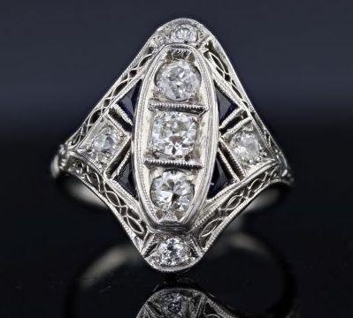 Estate Platinum Sapphire And Diamond Ring