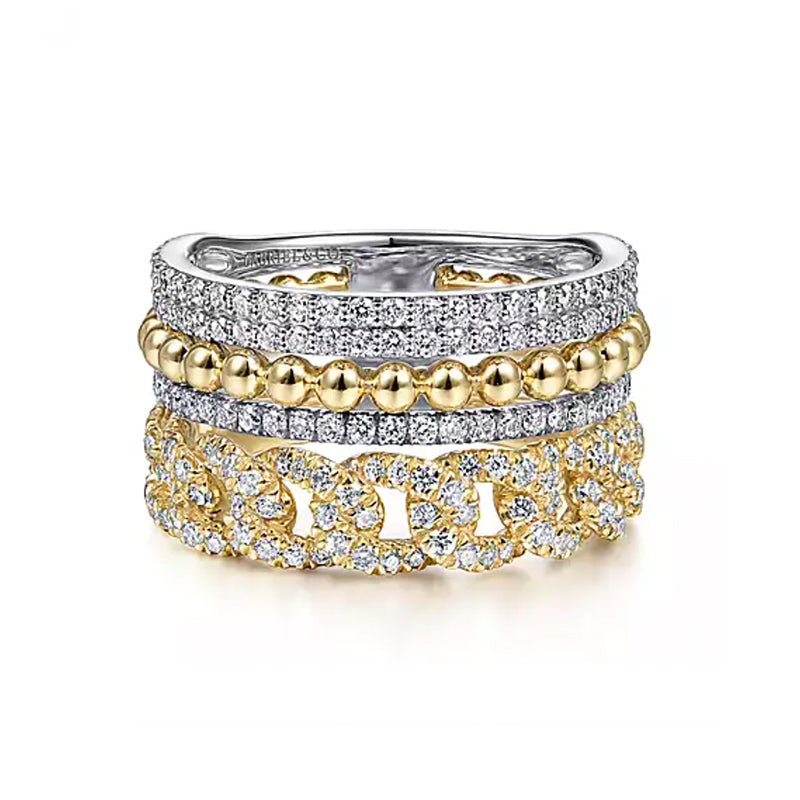Gabriel & Co 14K Yellow & White Gold Wide Layered Diamond Ring- LR51517M45JJ