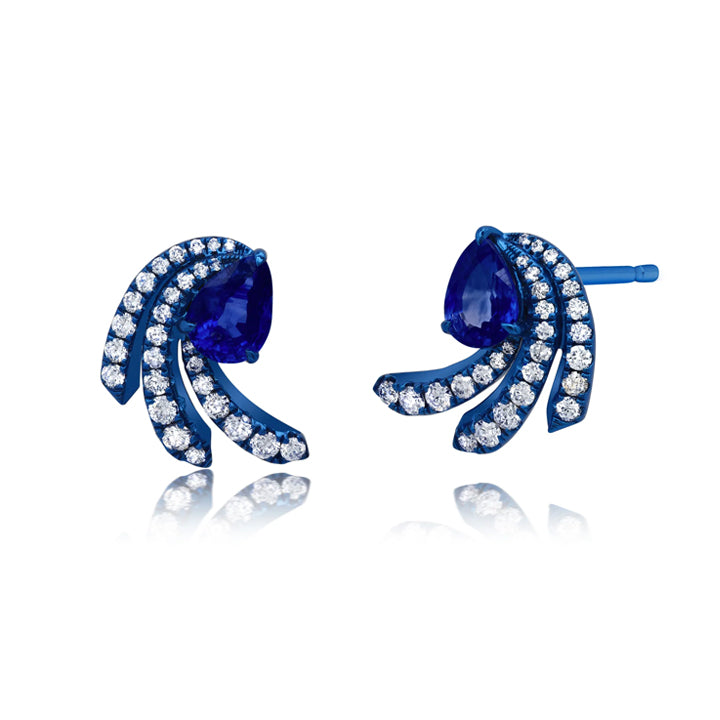 Graziela Blue Rhodium Plated Rio Diamond & Blue Sapphire Earrings - AME-1082840