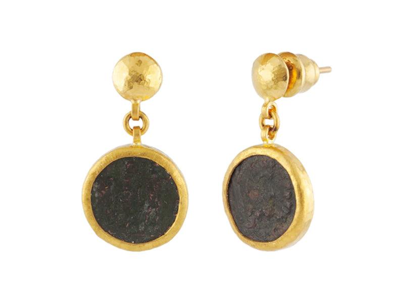 Roman Coin Gold Single Drop Earrings