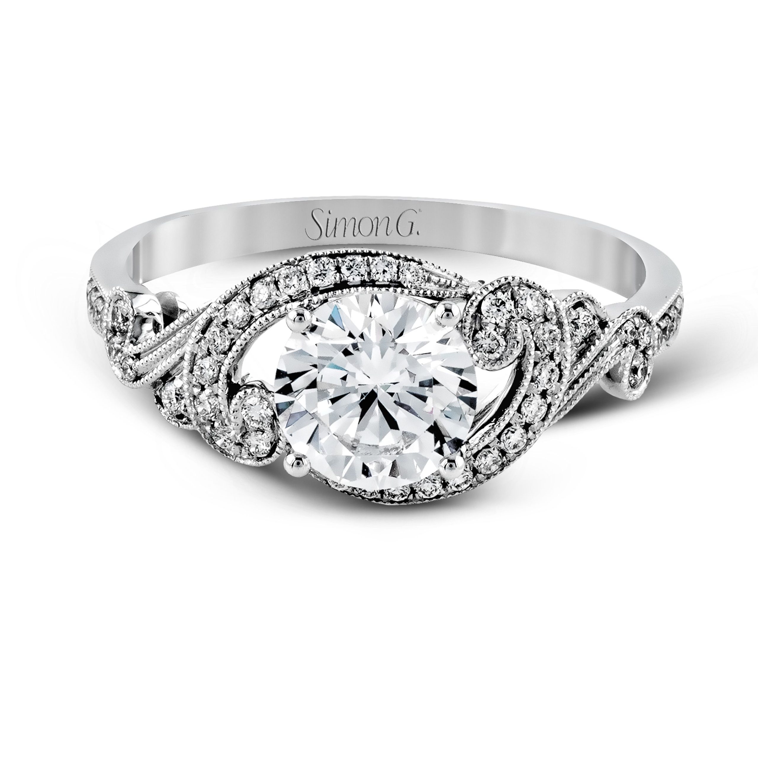 TR529 Vintage Explorer Collection Platinum Round Cut Engagement Ring
