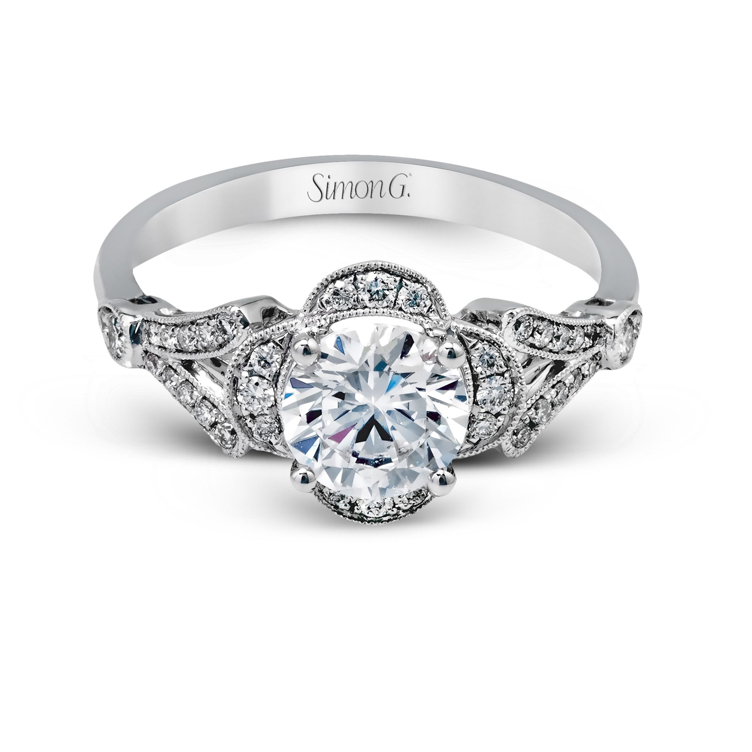 TR561 Vintage Explorer Collection Platinum Round Cut Engagement Ring