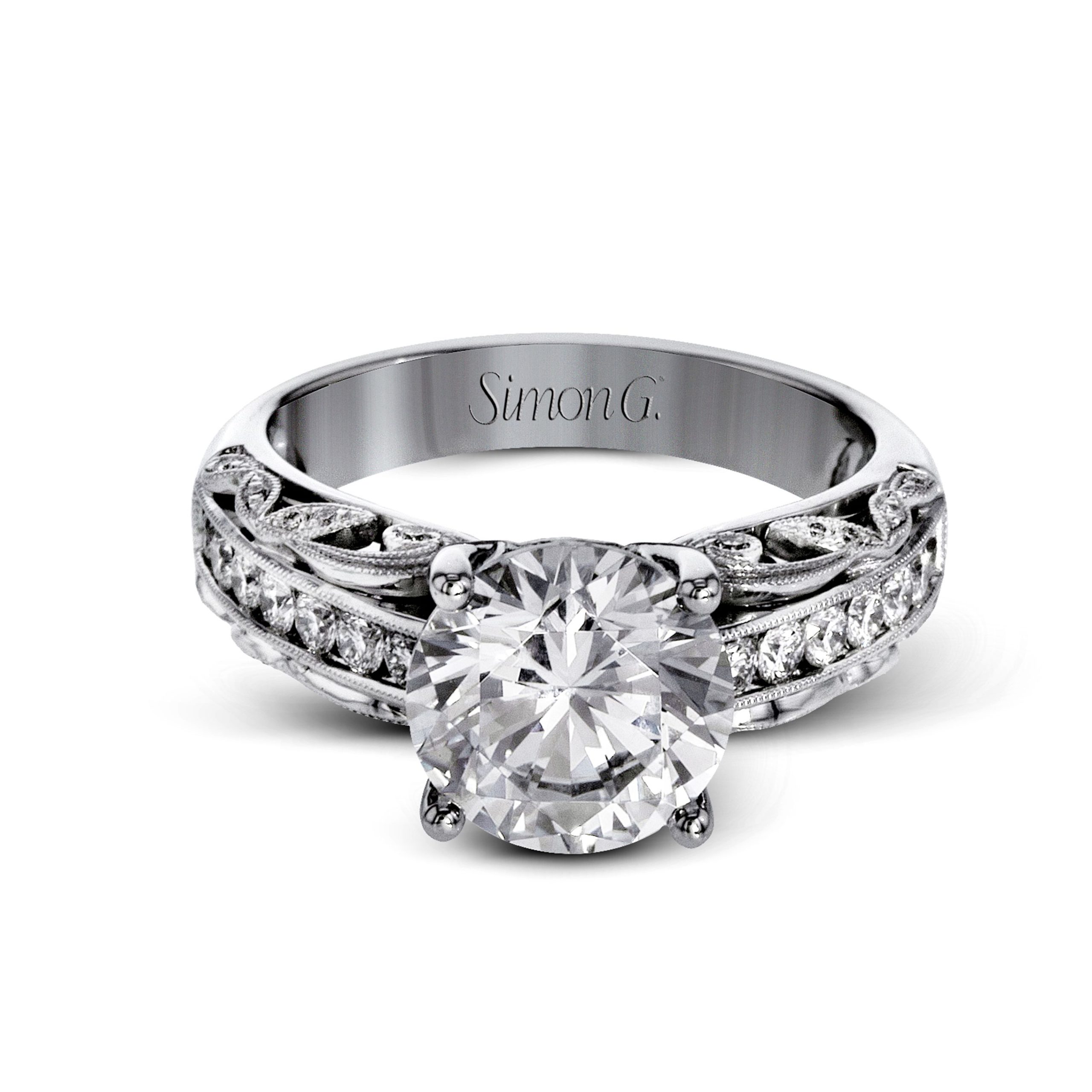 TR622 Garden Collection Platinum Round Cut Engagement Ring