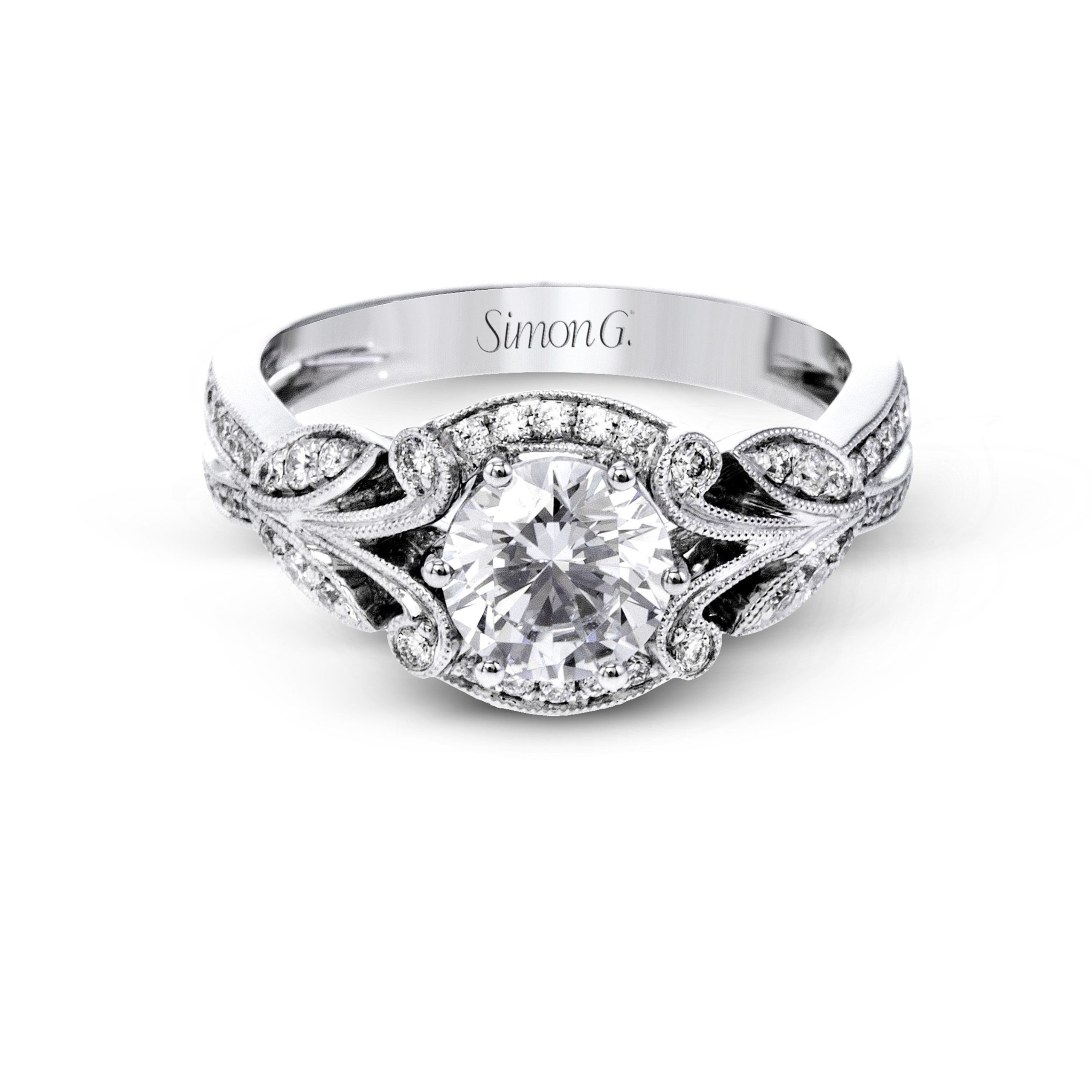 TR629 Garden Collection Platinum Round Cut Engagement Ring