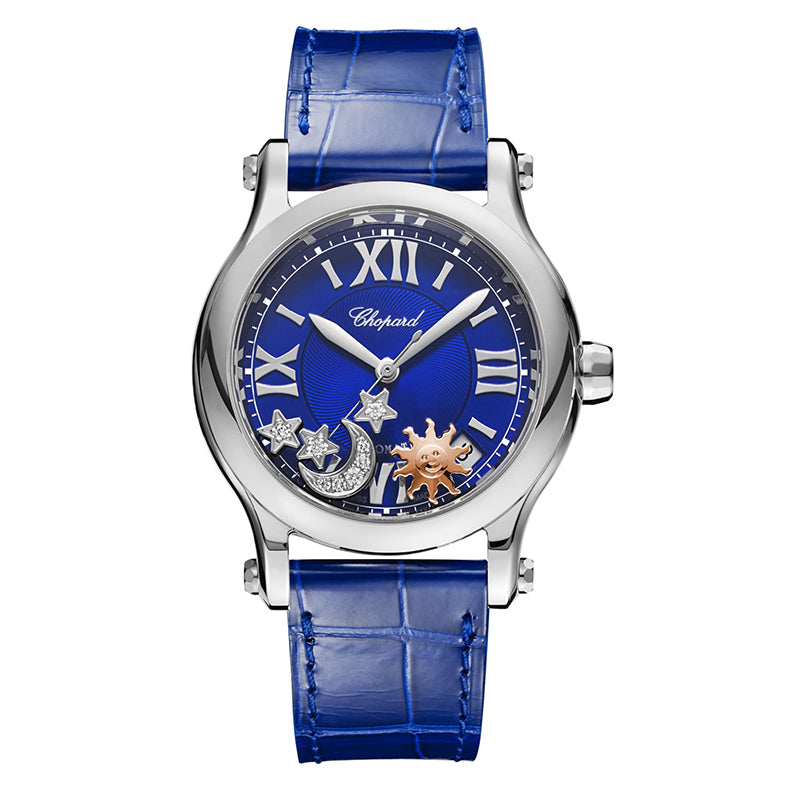 Chopard Stainless Steel Happy Sport Sun, Moon & Stars 36mm Ladies Watch- 278559-3011