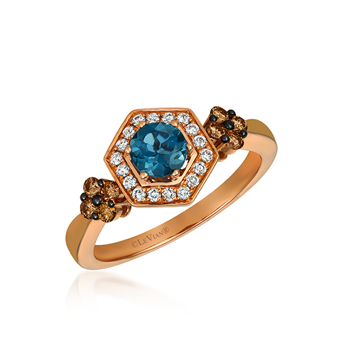 Le Vian 14kt Strawberry Gold Deep Sea Blue Topaz & Diamond Ring