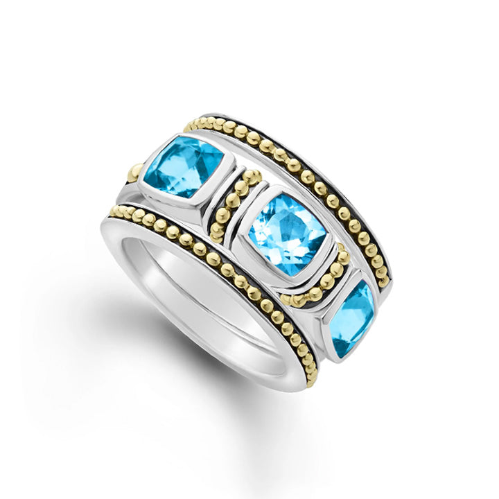 Lagos Caviar Color Swiss Blue Topaz Caviar Stacking Rings - 02-80701-B6