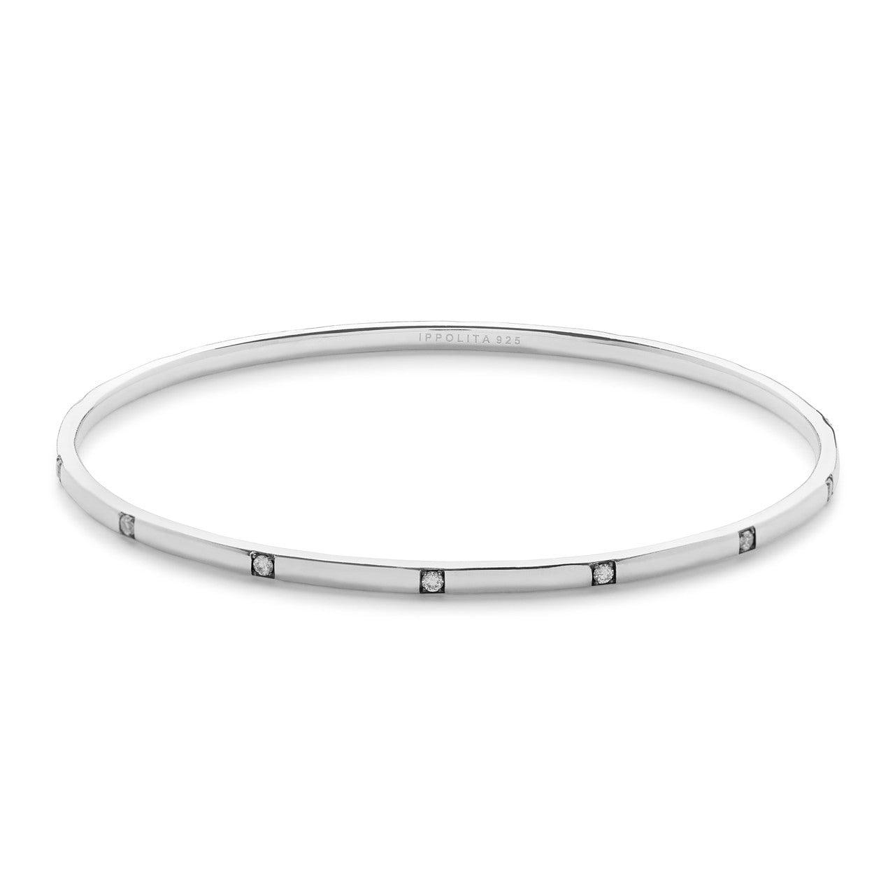 Thin Bangle in Sterling Silver with Diamonds