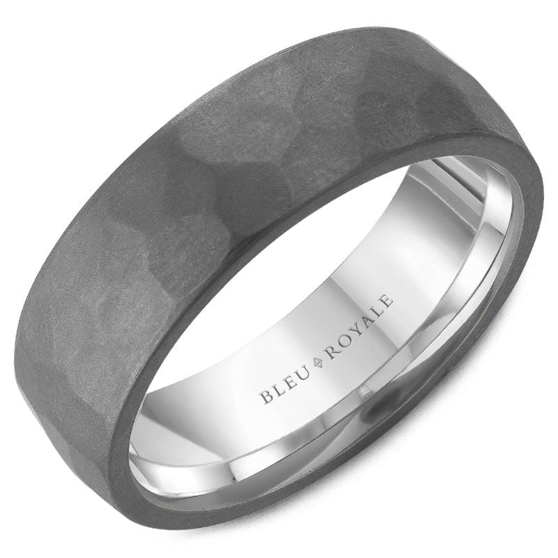 14K White Gold With Frosted Hammered Grey Tantalum