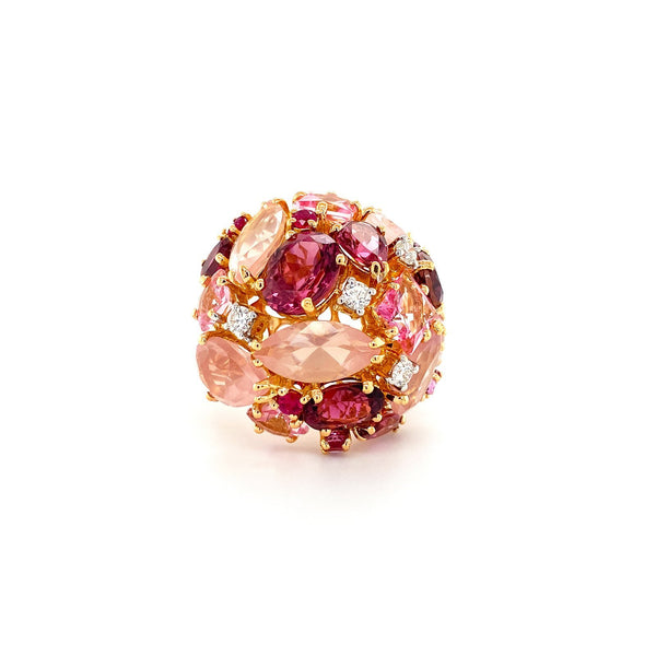 UGO Cala 18K Rose Gold Ruby Topaz Quartz Diamond Ring