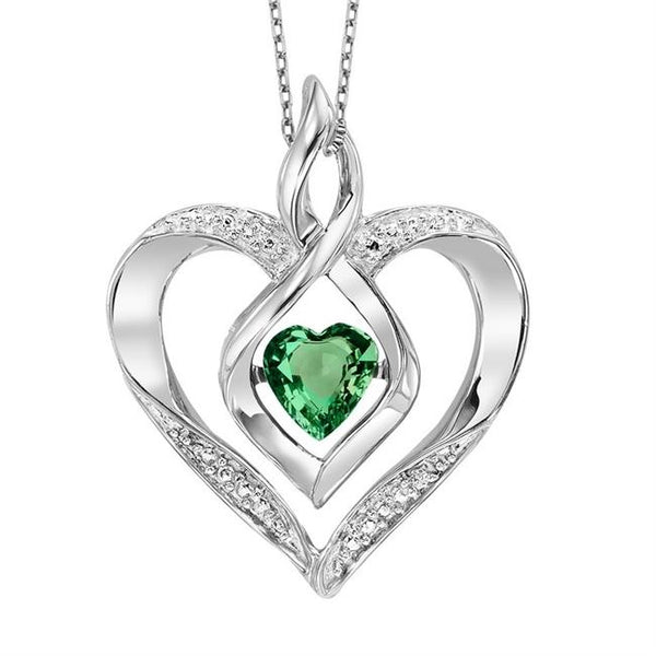 Sterling Silver Created Emerald Heart Shaped Necklace