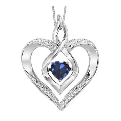Sterling Silver Created Sapphire Heart Shaped Necklace